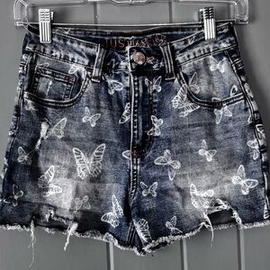 Justice Girls Blue Butterfly Jean Shorts